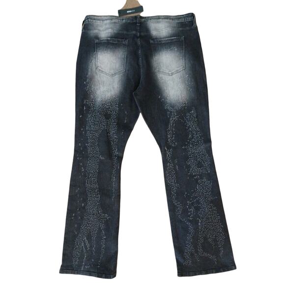 Nova Mens Black Jeans Sz 42 Switch Up The Flow Stacked Slim Fade Detail Distress - Picture 6 of 16